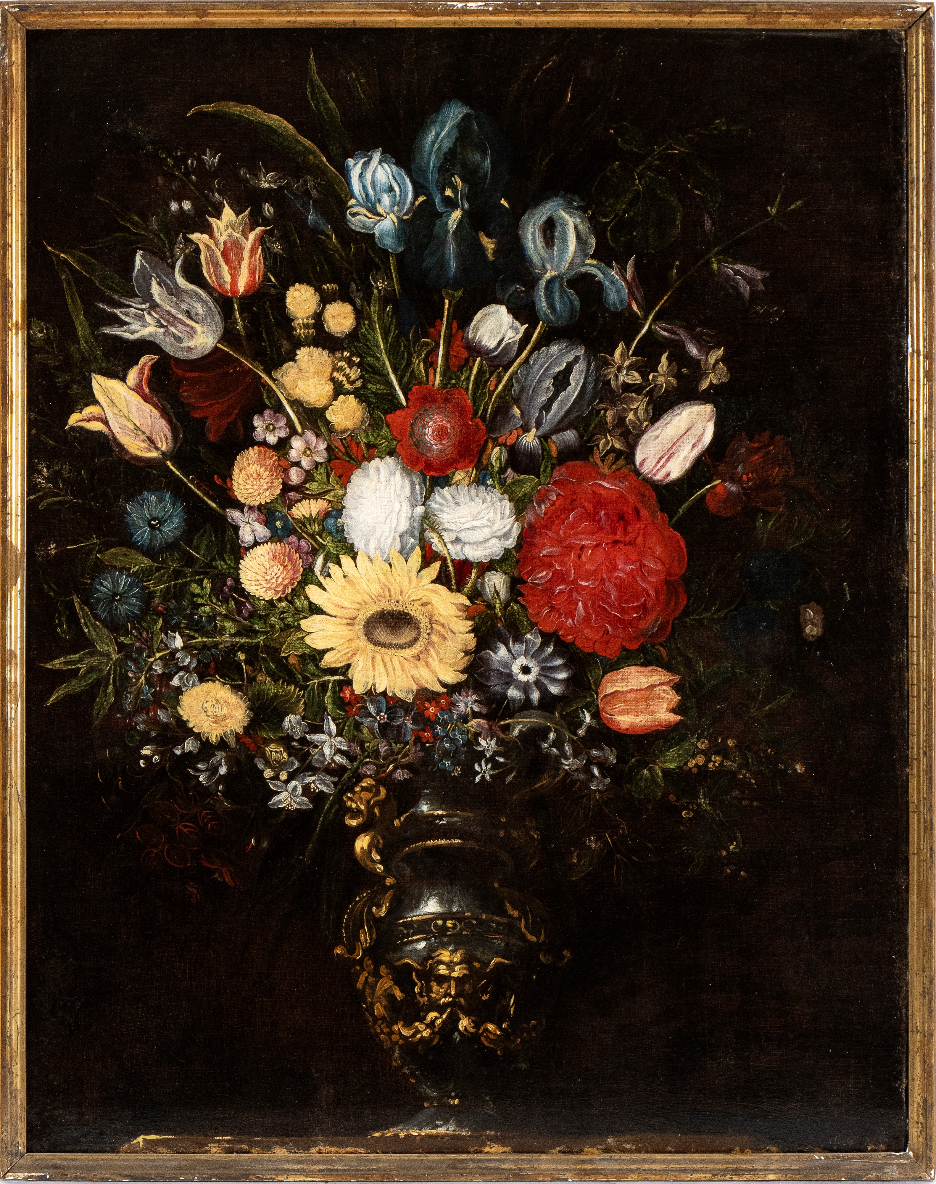 Artista Attivo a Roma, Prima Metà XVII Secolo - Vaso di Fiori Entro Vaso Metallico con Mascherone