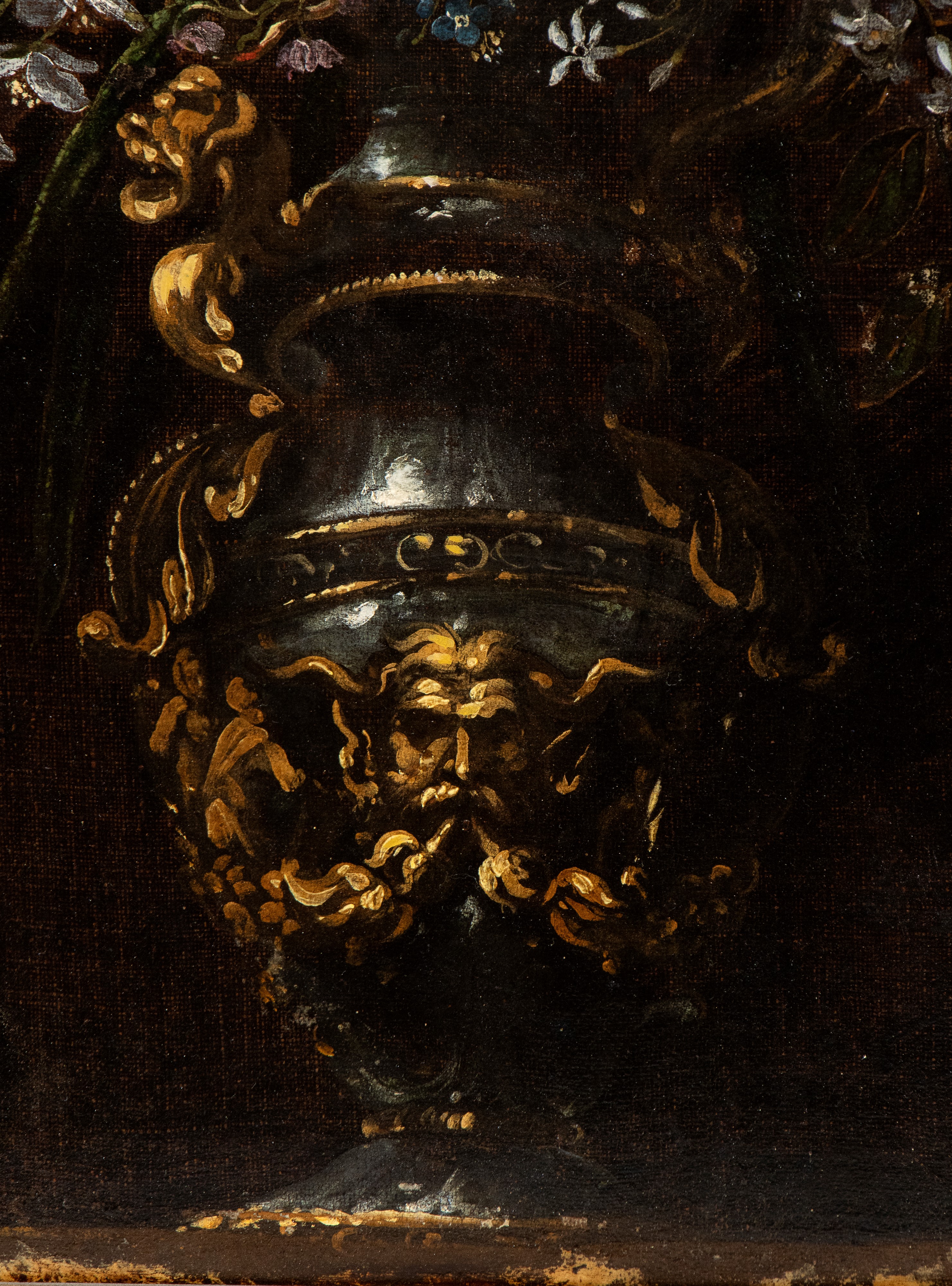 Artista Attivo a Roma, Prima Metà XVII Secolo - Vaso di Fiori Entro Vaso Metallico con Mascherone