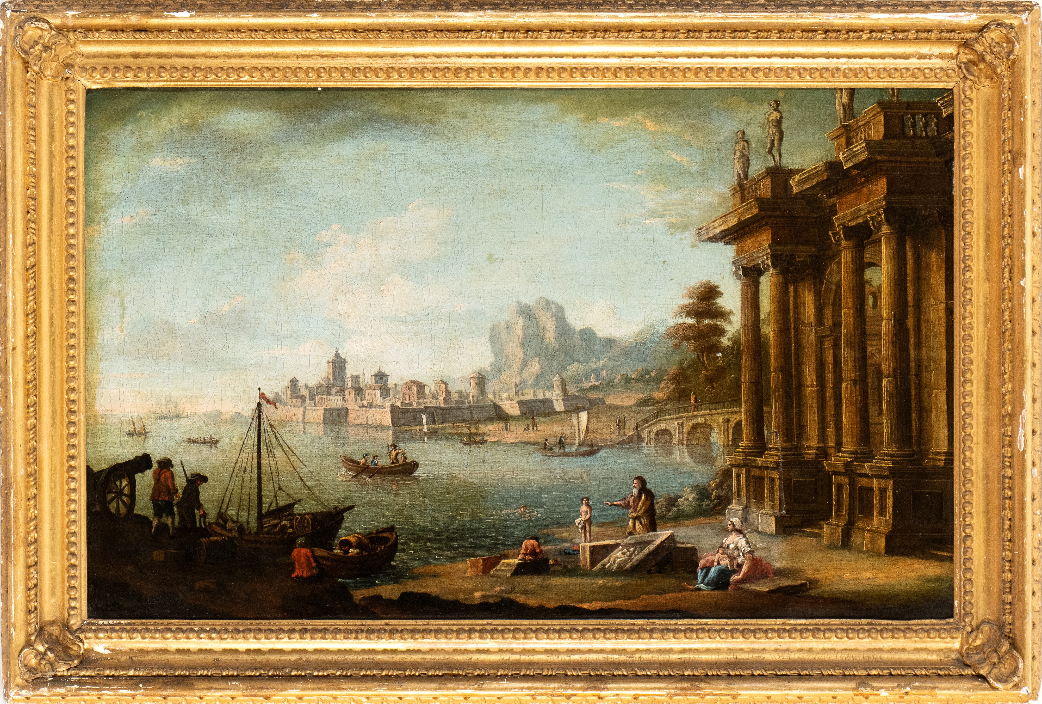 Artista Napoletano, XVIII Secolo - Capriccio Costiero con Architetture e Figure