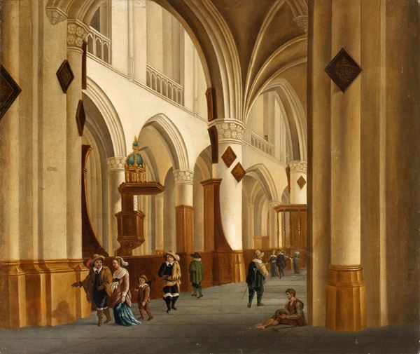 Artista olandese, XVIII secolo - Dutch church interior