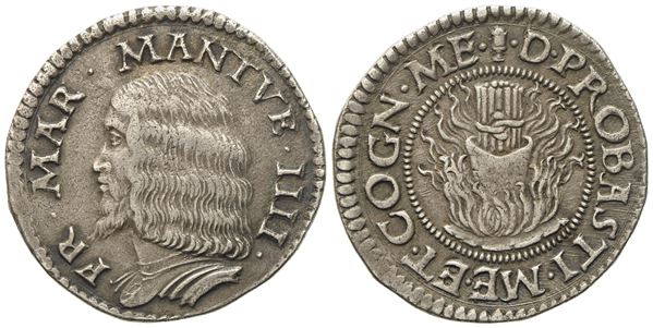 MANTOVA. Francesco II Gonzaga (1484 - 1519). Testone "fascio di verghe d'oro". Ag (9,46 g; 27,5 mm)  - Asta Monete e medaglie medievali e moderne italiane ed estere - Bertolami Fine Art - Casa d'Aste