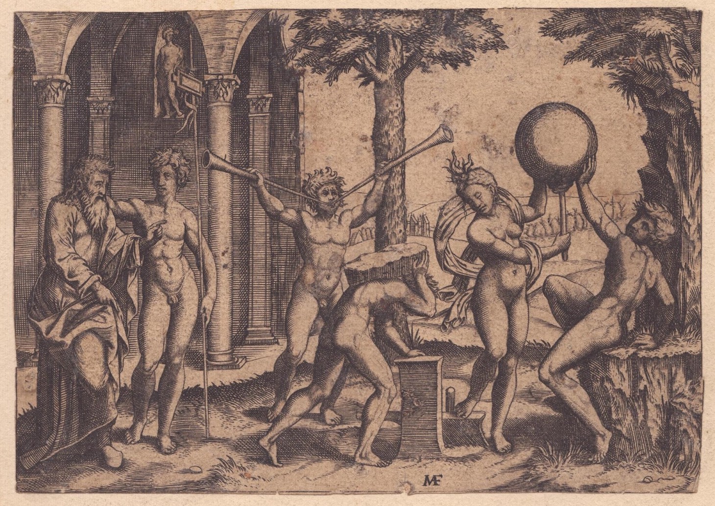 Marcantonio Raimondi - Un Uomo con Due Trombe