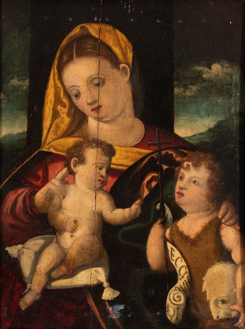 Artista Veneto, Prima Metà XVI Secolo - Madonna con Bambino e San Giovannino