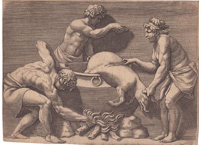 Allegoria Dell'autunno: Tre Uomini che Sacrificano un Maiale