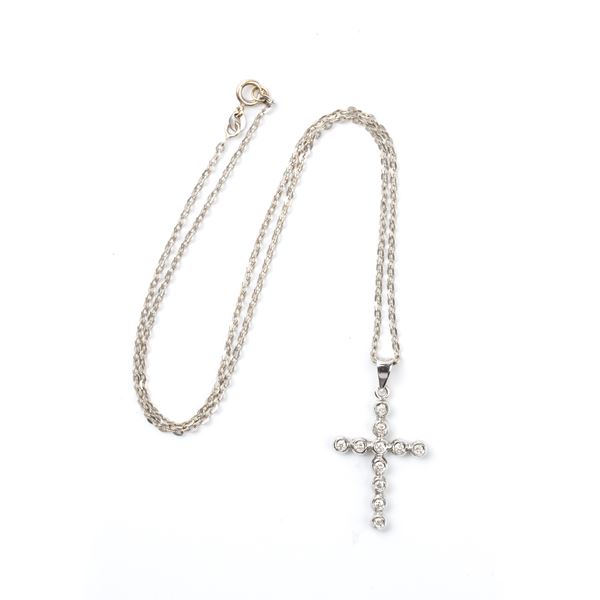 Gold and diamond cross pendant necklace