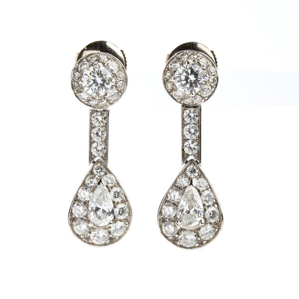 Pair of gold and diamond pendant earrings 