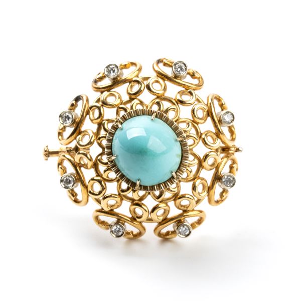 Diamond turquoise brooch