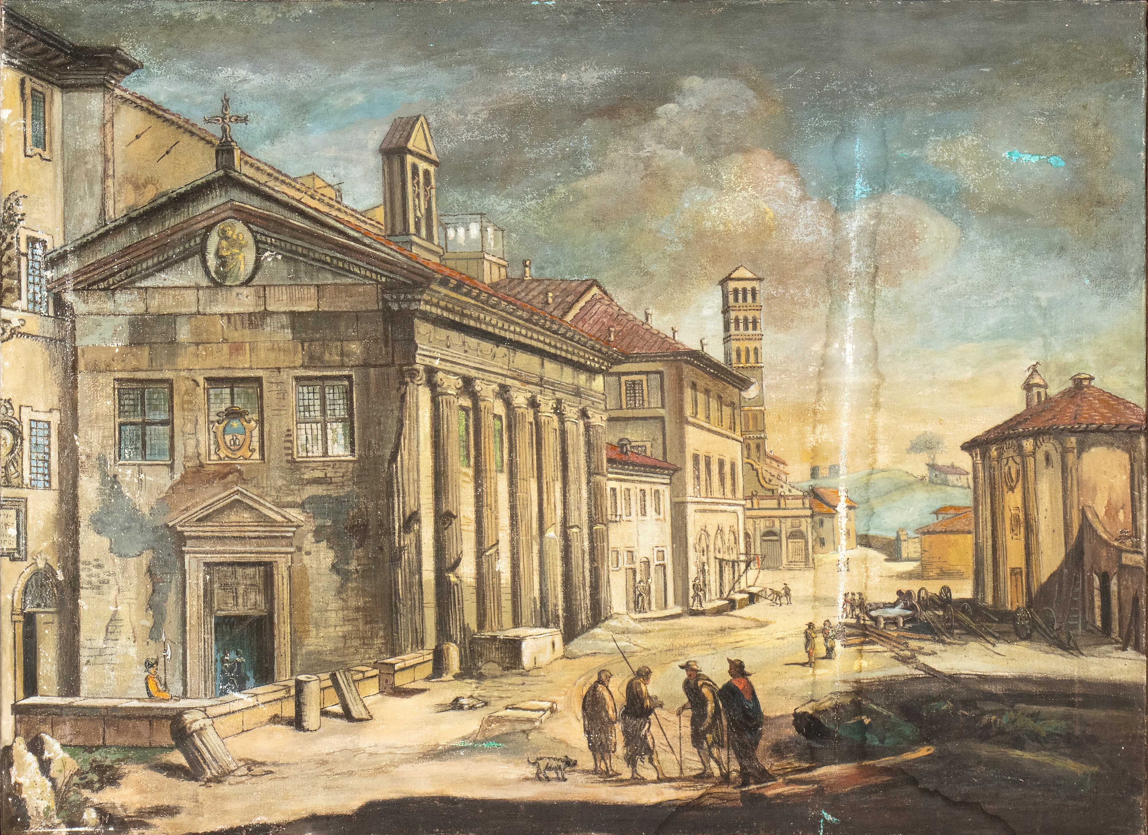 Artista Attivo a Roma, XVIII - XIX Secolo - A) Veduta del Foro Boario con Santa Maria in Cosmedin...