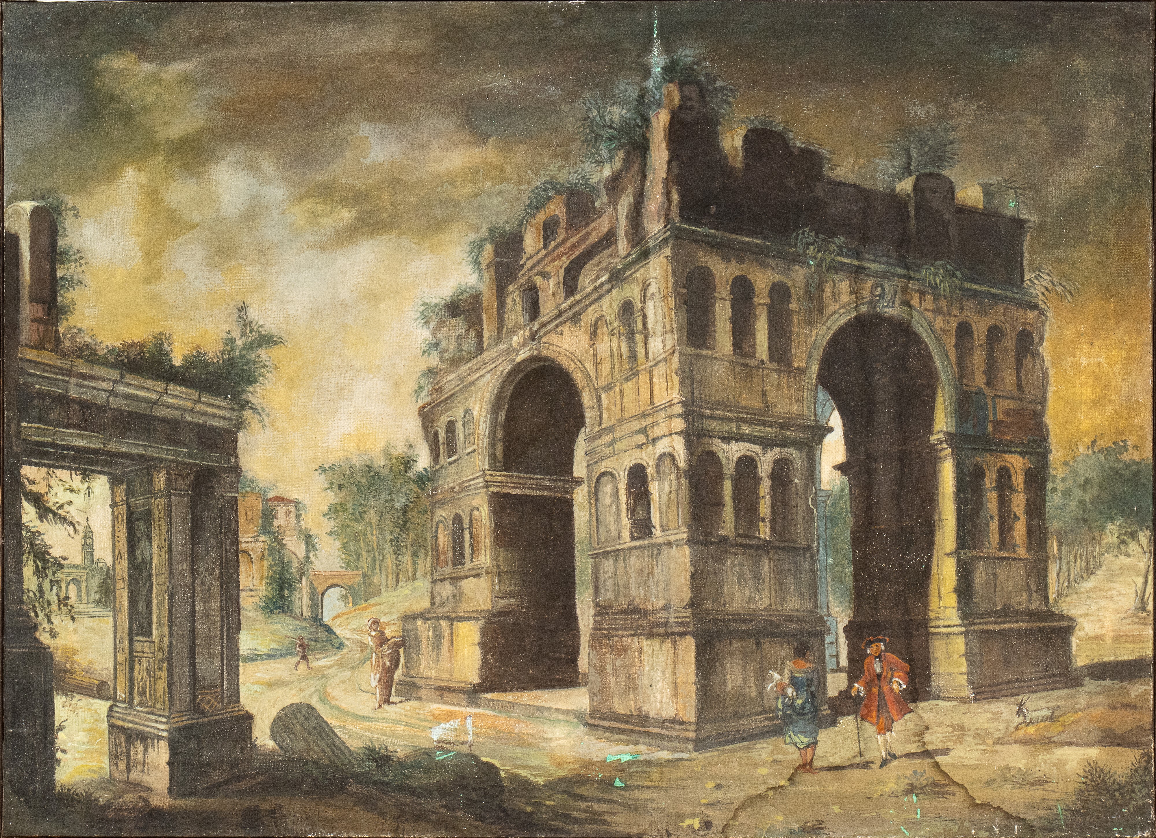 Artista Attivo a Roma, XVIII - XIX Secolo - A) Veduta del Foro Boario con Santa Maria in Cosmedin...