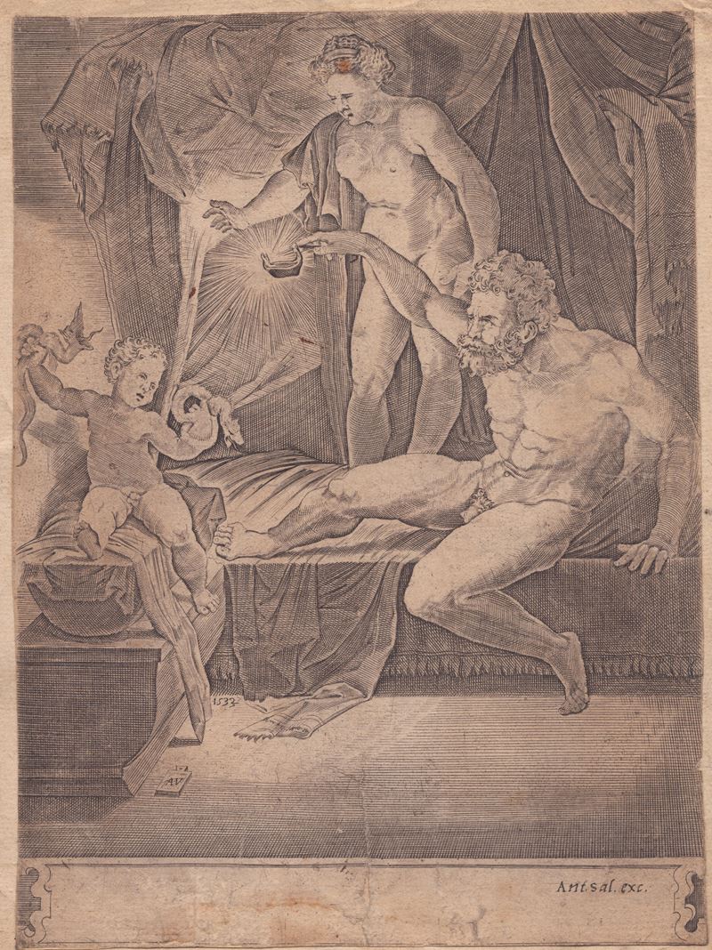 Agostino Veneziano (agostino dei Musi) - Eracle Fanciullo con Alcmena e Anfitrione