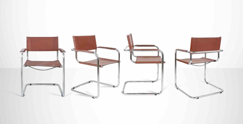 Set di 4 Sedie Vintage S34 Cognac