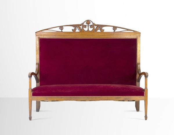 Midcentury Red Velvet Sofa