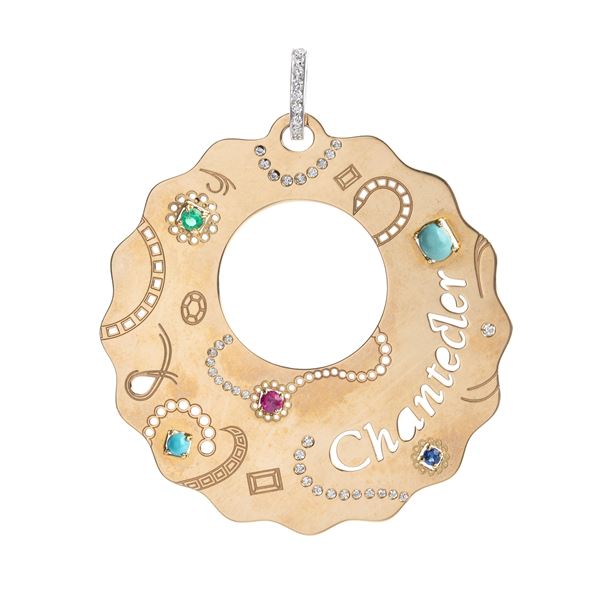 CHANTECLER - SUAMEM collection: gold pendant with diamonds, turquoise, ruby, emerald and sapphire  