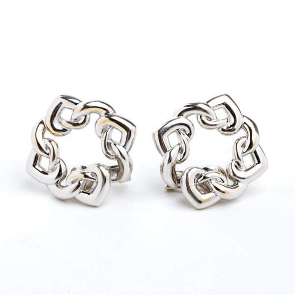 BULGARI - Pair of white gold heart motif earrings