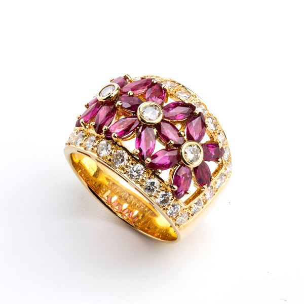 Diamond ruby gold band ring     