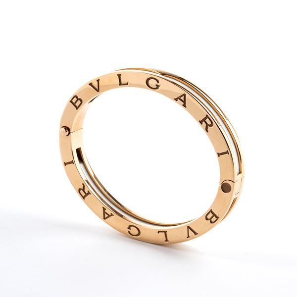 BULGARI - Collezione B.zero1: bracciale rigido in oro e ceramica   