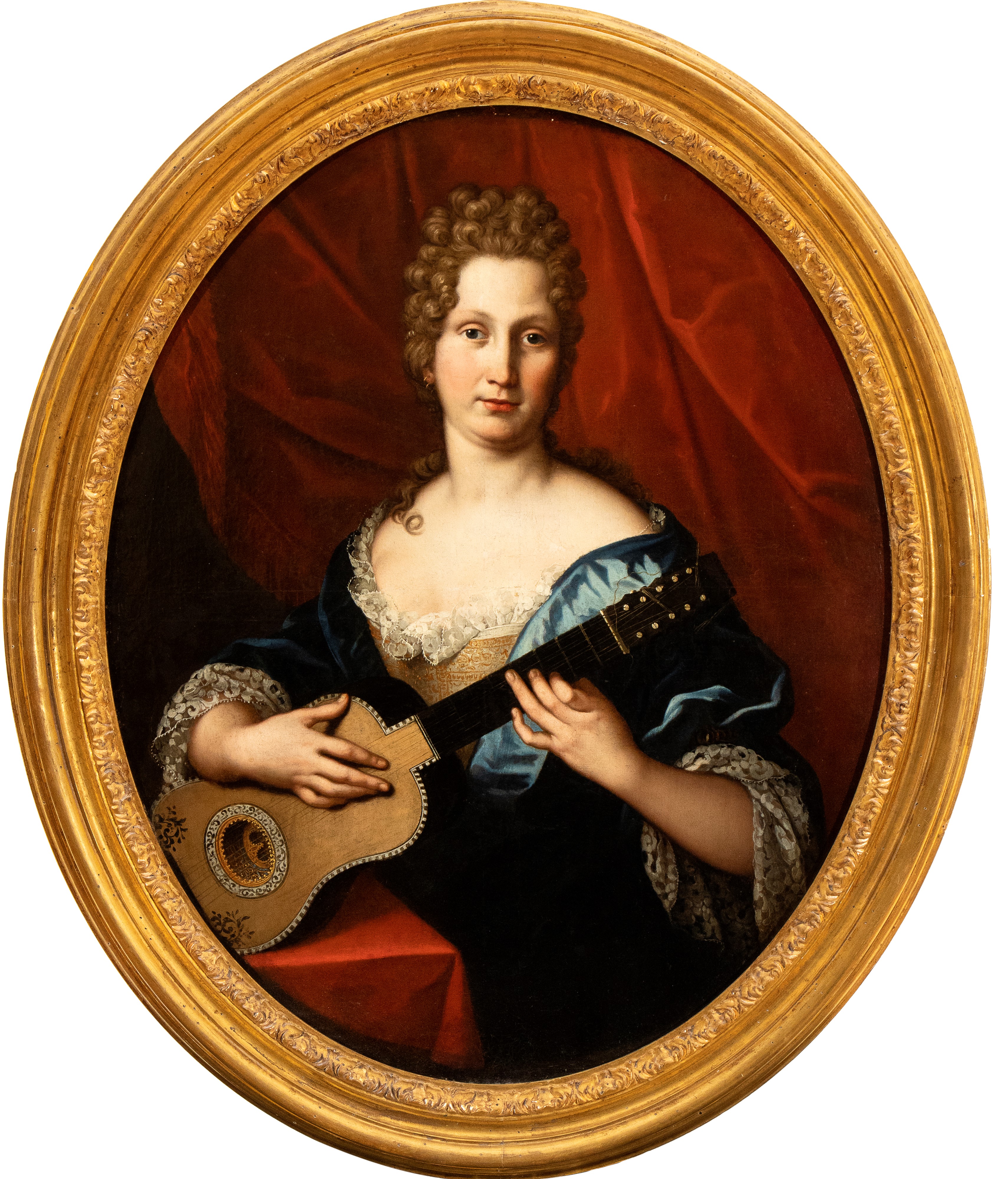 Artista Napoletano, XVIII Secolo - Ritratto di Gentildonna con Chitarrino