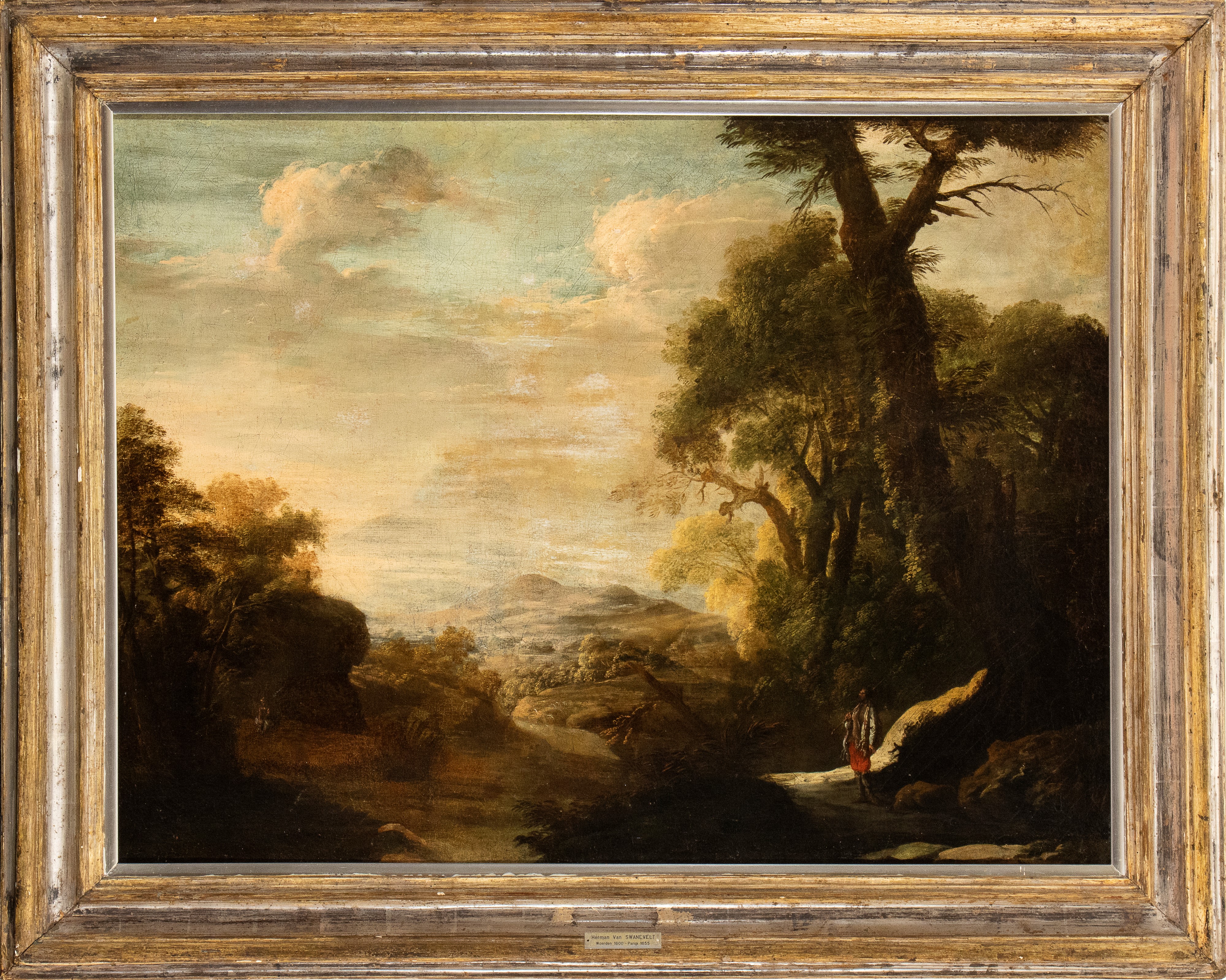 Paesaggio con fiume e cacciatore