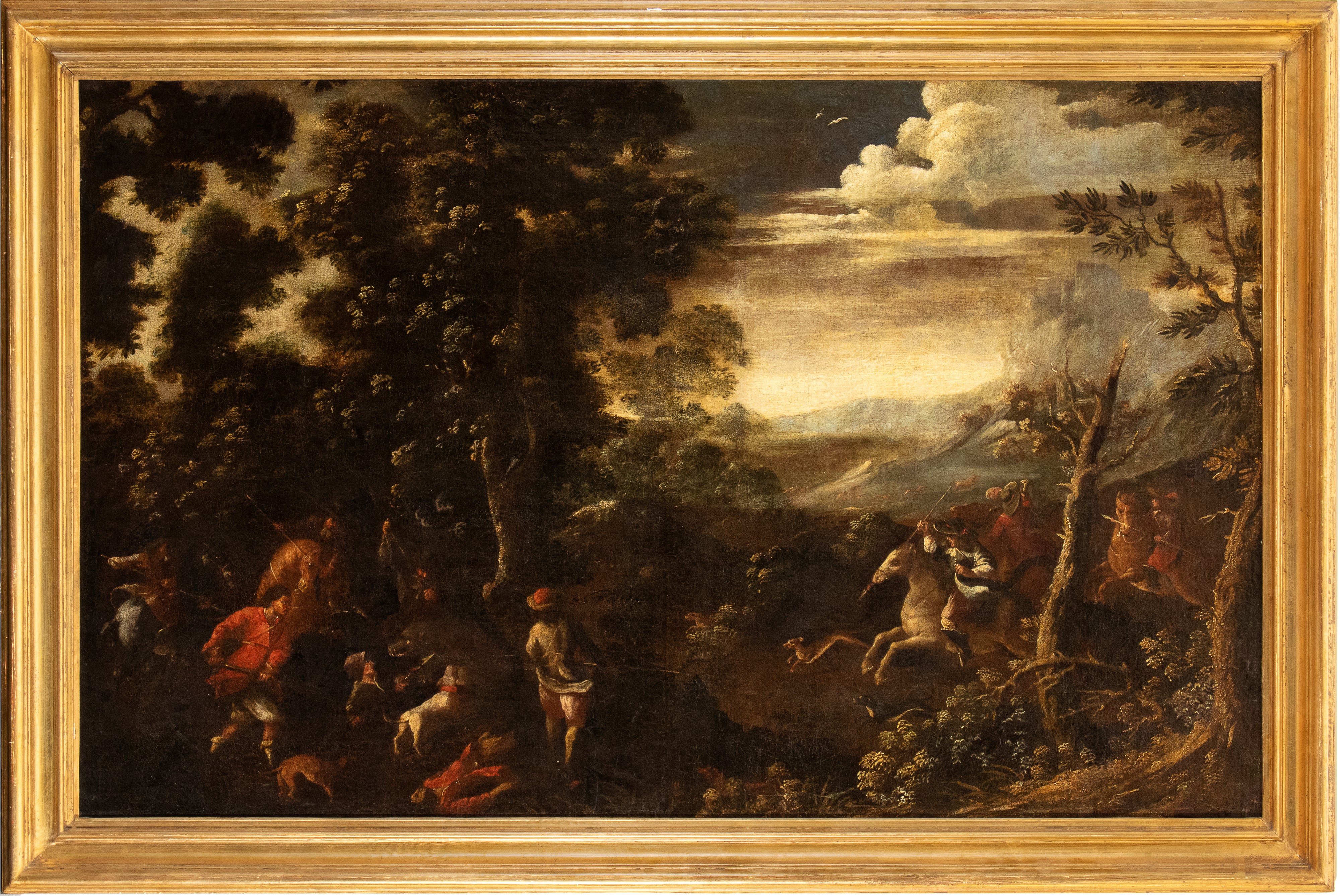 Artista Fiammingo, XVII Secolo - Paesaggio con Scena di Caccia