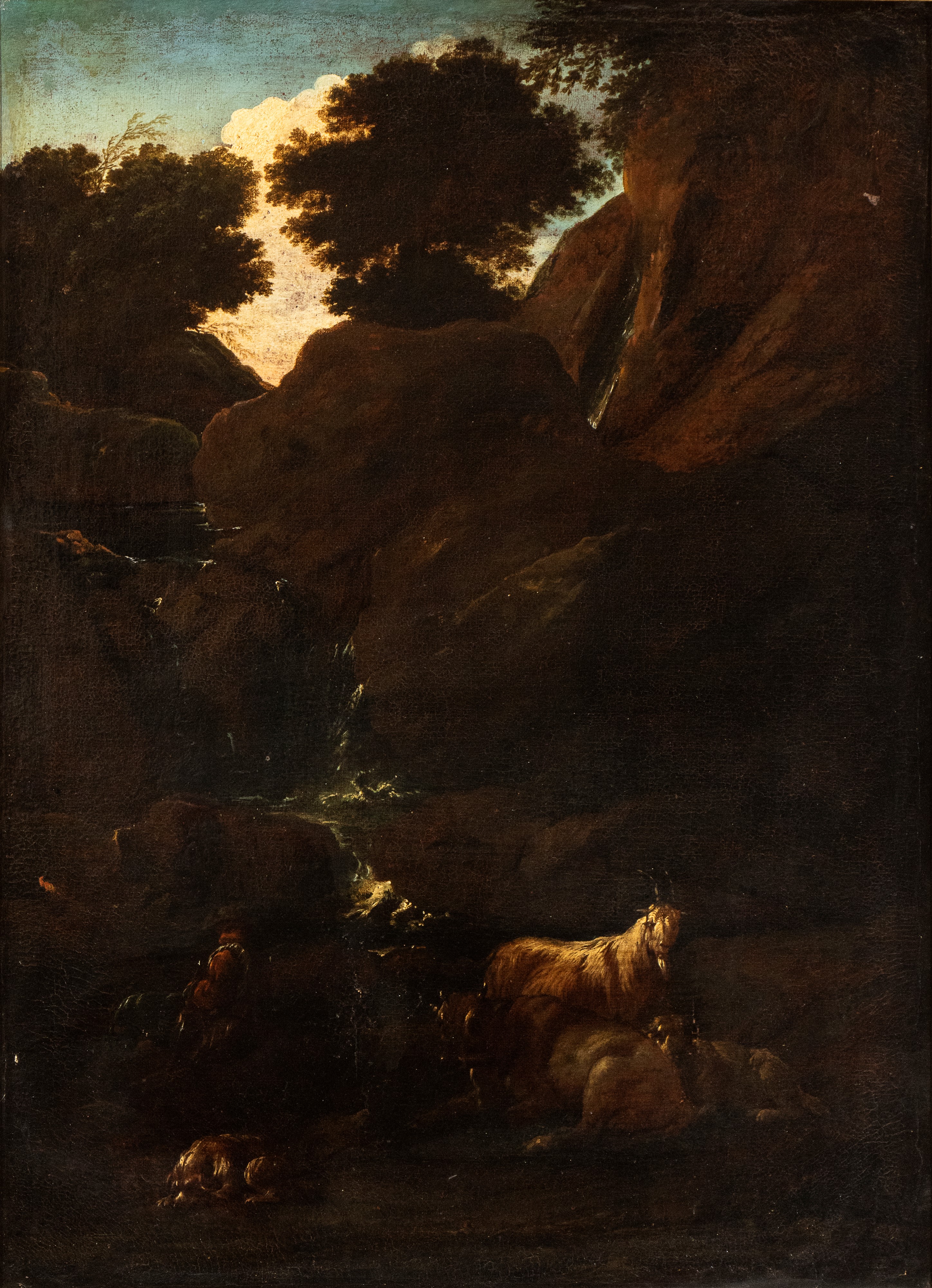 a) Paesaggio con arco in rovina, pastore e armenti; b) paesaggio con corso d'acqua, pastore e arm...