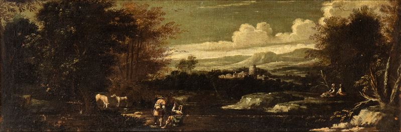 Artista Attivo a Roma, Seconda Metà XVII Secolo - Paesaggio con Pastori e Armenti
