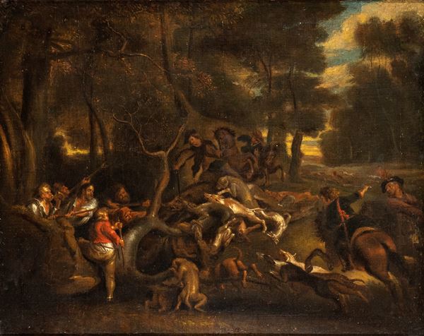 Artista attivo a Roma, prima met&#224; XVII secolo - Wild boar hunting