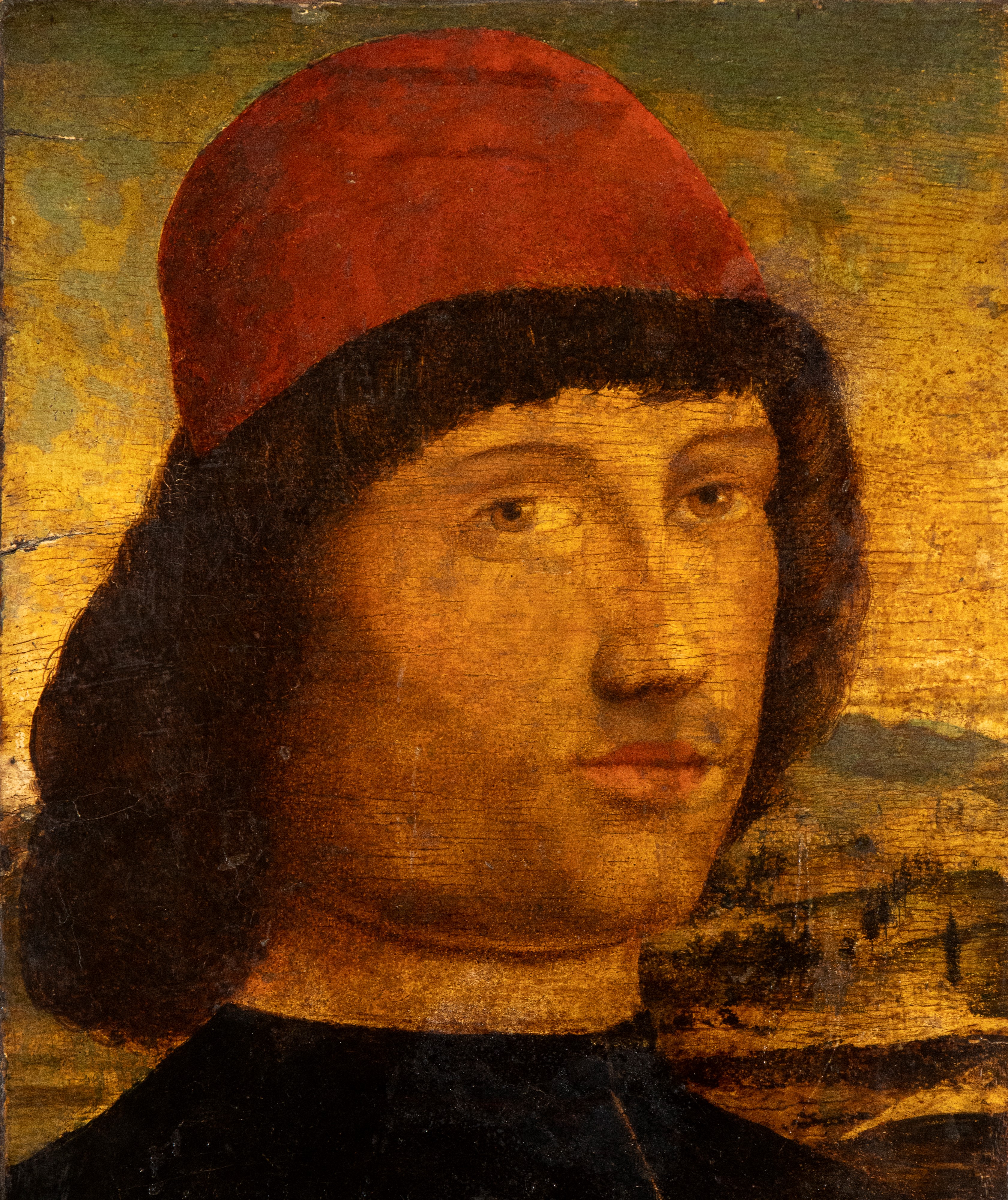Artista Veneziano, XVI Secolo - Ritratto di Giovane con Cappello Rosso