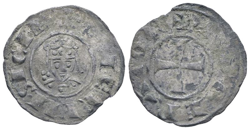 Messina. Regno di Sicilia. Federico II (1197-1250). Denaro. Mi. 0,80gr. Mir 92. Rr. Bb+