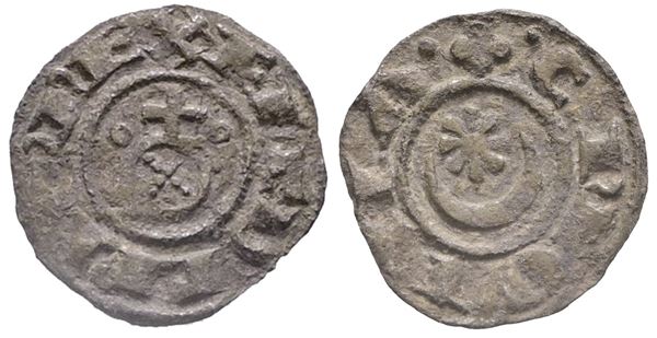 MESSINA. REGNO DI SICILIA. Federico II (1197-1250). A nome di Federico e Costanza 1209-1213. Denaro. Mi. 0,80gr. Mir 85. RR. BB+