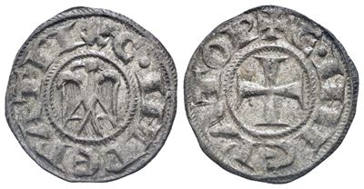 Messina. Regno di Sicilia. Enrico Vi (1194-1197). Denaro. Mi. 0,80gr. Mir 53. Rr. Qspl