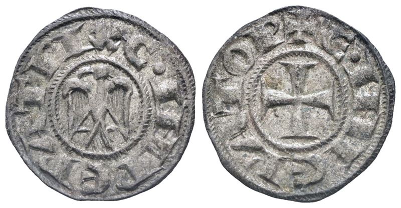 Messina. Regno di Sicilia. Enrico Vi (1194-1197). Denaro. Mi. 0,80gr. Mir 53. Rr. Qspl
