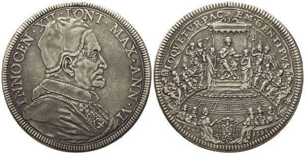STATO PONTIFICIO. ROMA. Innocenzo XII (Antonio Pignatelli) (1691-1700). Piastra a. VI / 1696. CNI 88. Spaziani Testa 122. Muntoni 21. Berman 2228; Ag;  31,98gr; 45,5mm