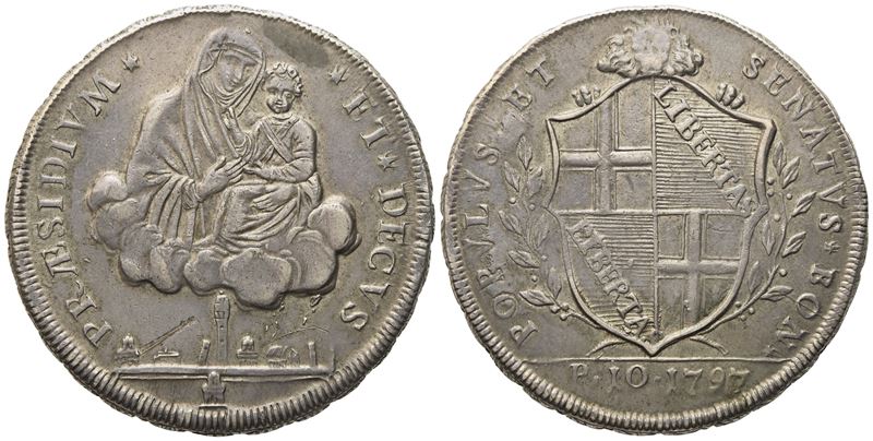 Bologna. Governo Popolare (1796 - 1797). Scudo da 10 Paoli 1797. Ag (40 MM; 29,13 G)
