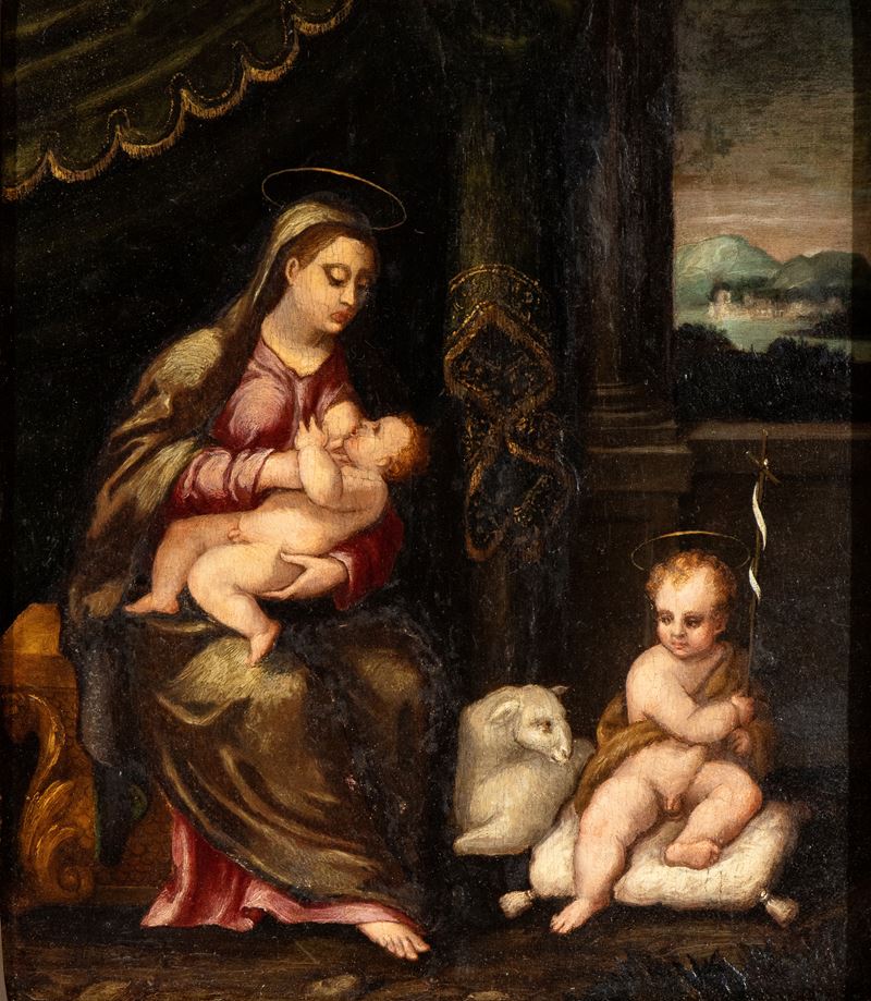 Artista Centro-italiano, XVI Secolo - Madonna Lactans con San Giovannino