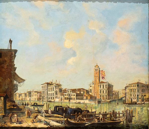 Artista veneziano, XIX-XX secolo - View of Venice with the church of San Geremia in Cannareggio