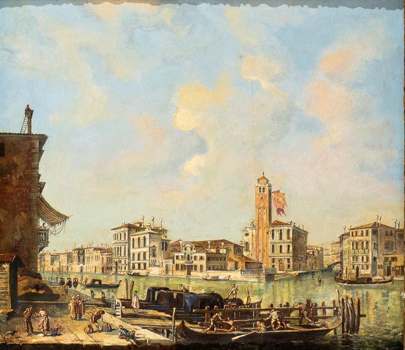 Artista Veneziano, XIX-XX Secolo - Veduta di Venezia con la Chiesa di San Geremia a Cannareggio