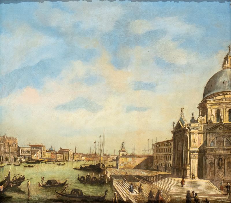 Artista Veneziano, XIX-XX Secolo - Veduta di Venezia con Santa Maria della Salute e Punta della D...
