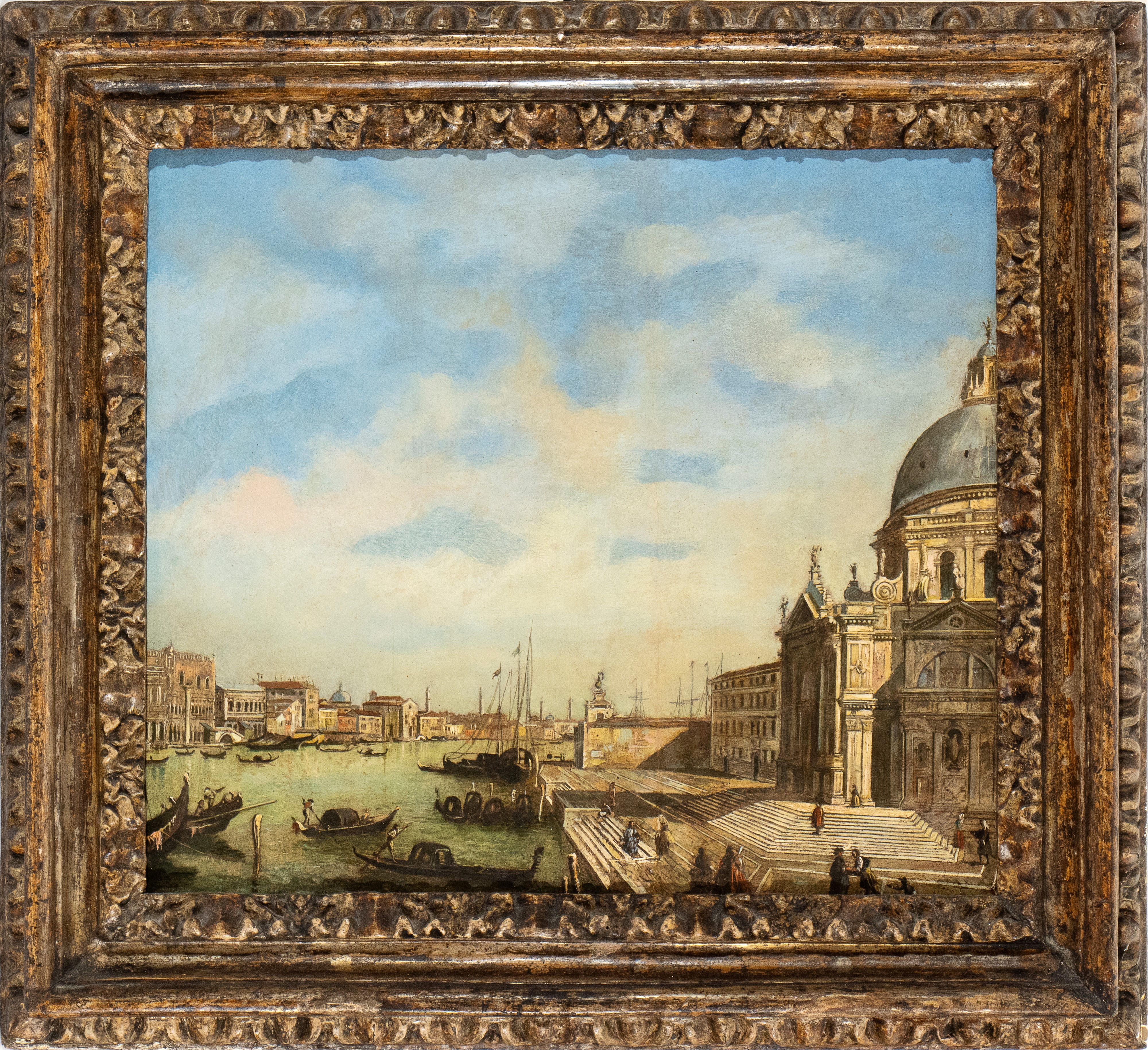 Artista Veneziano, XIX-XX Secolo - Veduta di Venezia con Santa Maria della Salute e Punta della D...