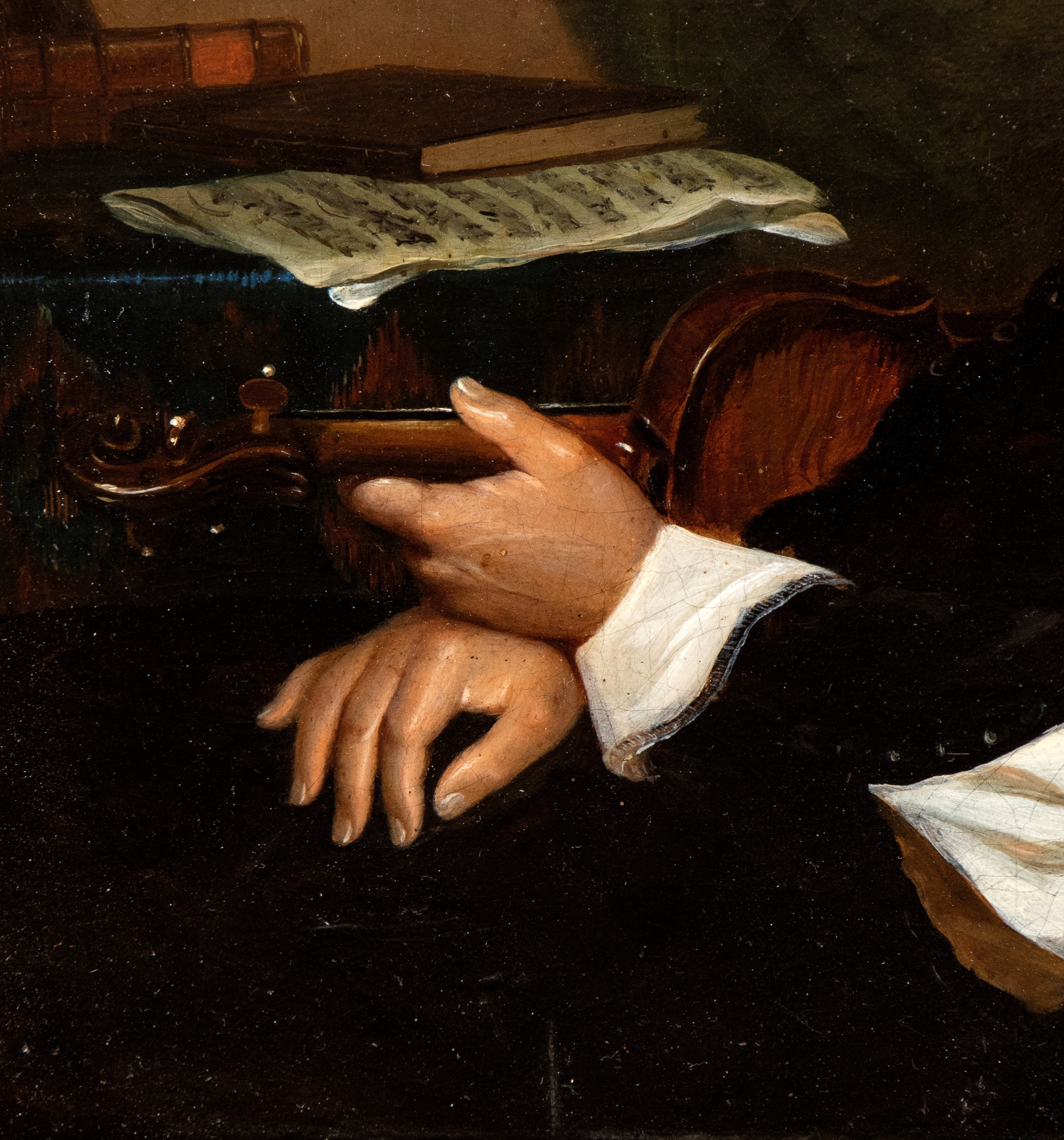 Artista Italiano, XIX Secolo - Ritratto di Musicista con Violino e Berretto Rosso