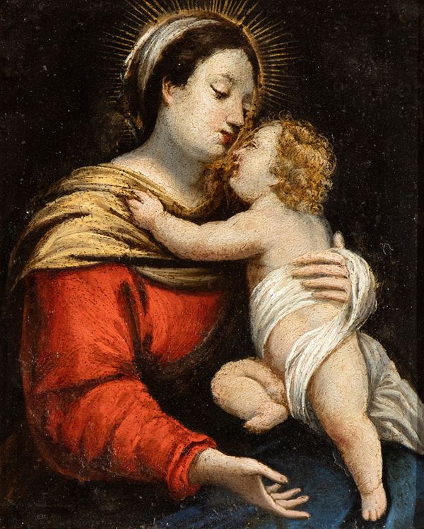 Artista emiliano, XVII secolo - Madonna con Bambino