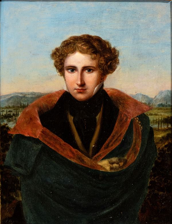 Franciszick  Pfnahuser - Self-portrait with the hills of Florence in the background