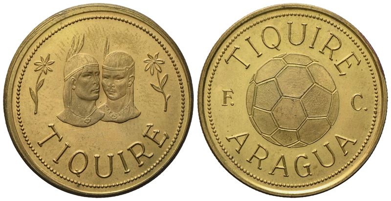 Venezuela, Medaglia Squadra Calcio Tiquire Aragua. Ae. 7,96 G; 26 MM. Fdc