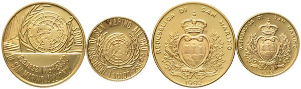 SAN MARINO. 1 e 2 scudi 1992, dittico. Au 900 (9,67 g)