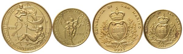 SAN MARINO. 1 e 2 scudi 1993, dittico. Au 916,66 (9,67 g)  - Auction Modern Coins - Bertolami Fine Art - Casa d'Aste