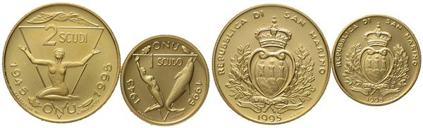 SAN MARINO. 1 e 2 scudi 1995, dittico. Au 916,66 (9,67 g)