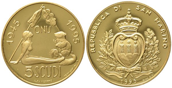 SAN MARINO. 5 scudi 1995. Au 916,66 (16,96 g)