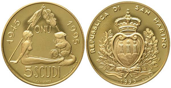 SAN MARINO. 5 scudi 1995. Au 916,66 (16,96 g)  - Auction Modern Coins - Bertolami Fine Art - Casa d'Aste