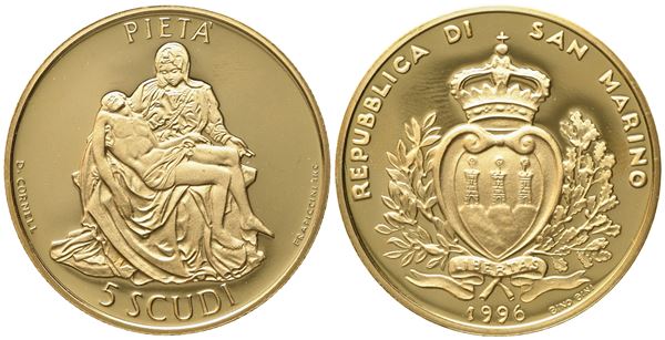 SAN MARINO. 5 scudi 1996. Au 916,66 (16,96 g)