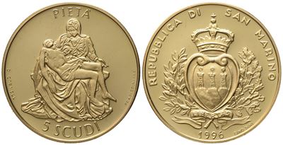 San Marino. 5 Scudi 1996. Au 916,66 (16,96 G)