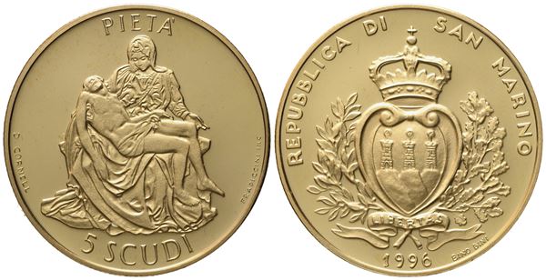 SAN MARINO. 5 scudi 1996. Au 916,66 (16,96 g)  - Auction Modern Coins - Bertolami Fine Art - Casa d'Aste